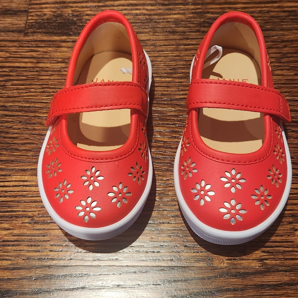 Janie and Jack Red Kids Shoes with Floral Cutouts